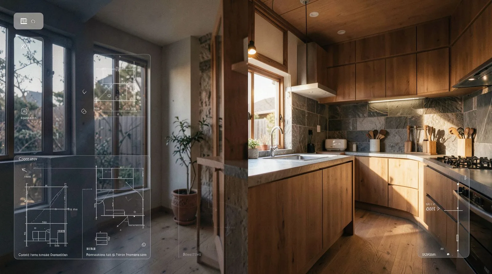 Modern Japanese kitchen renovation with natural wood and stone elements